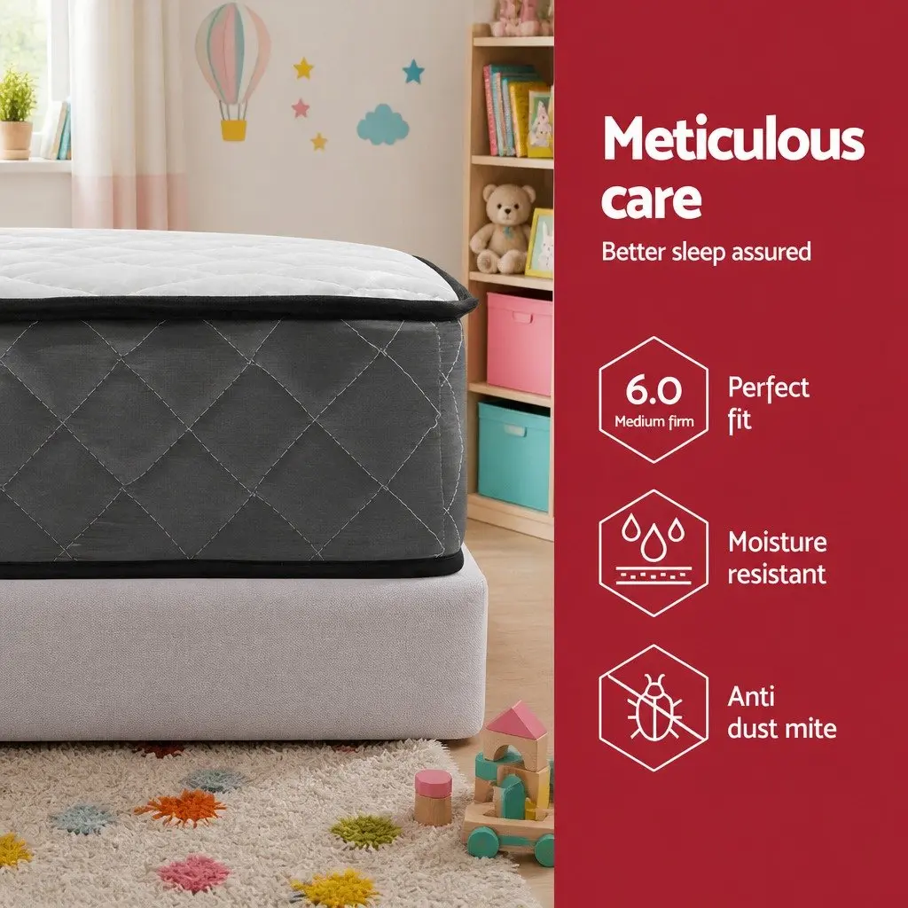Single Mattress 16cm Bonnell Spring Tight Top Medium Firm Support Breathable