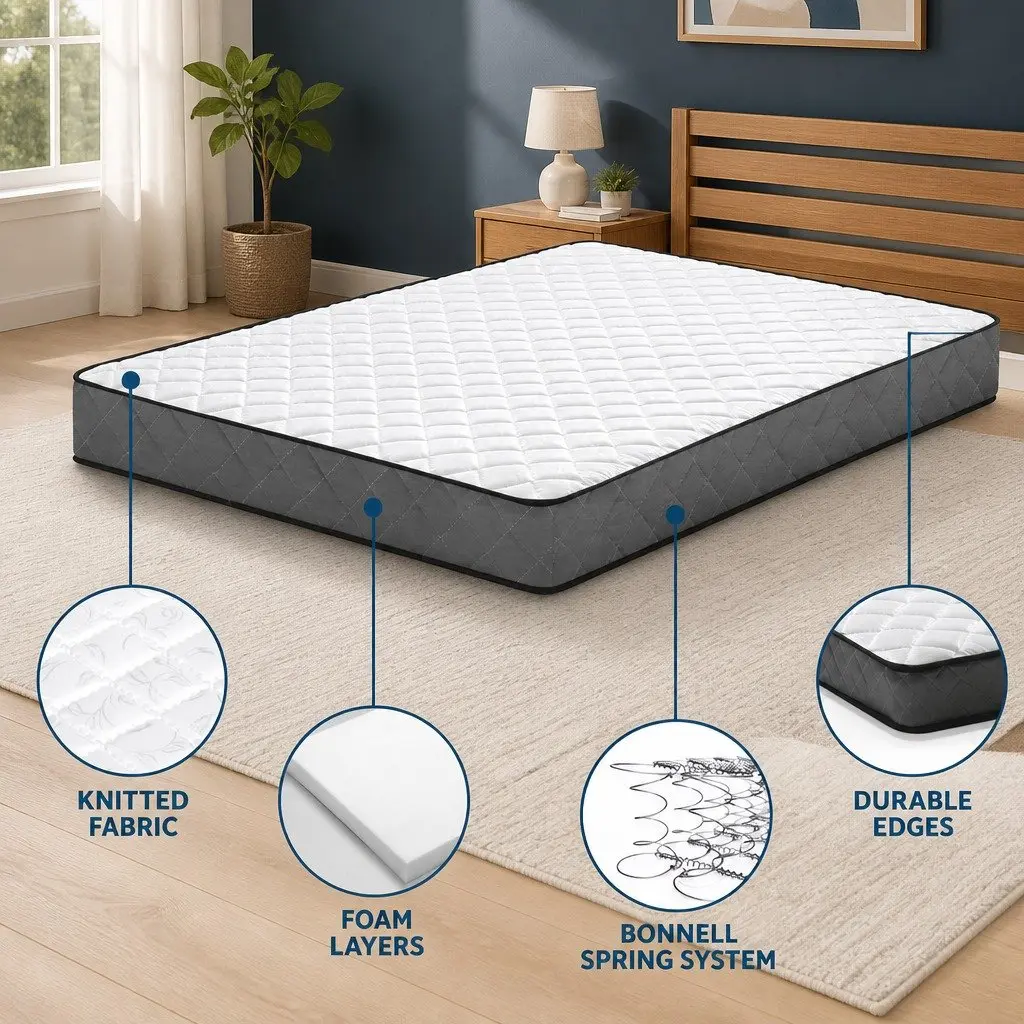Single Mattress 16cm Bonnell Spring Tight Top Medium Firm Support Breathable