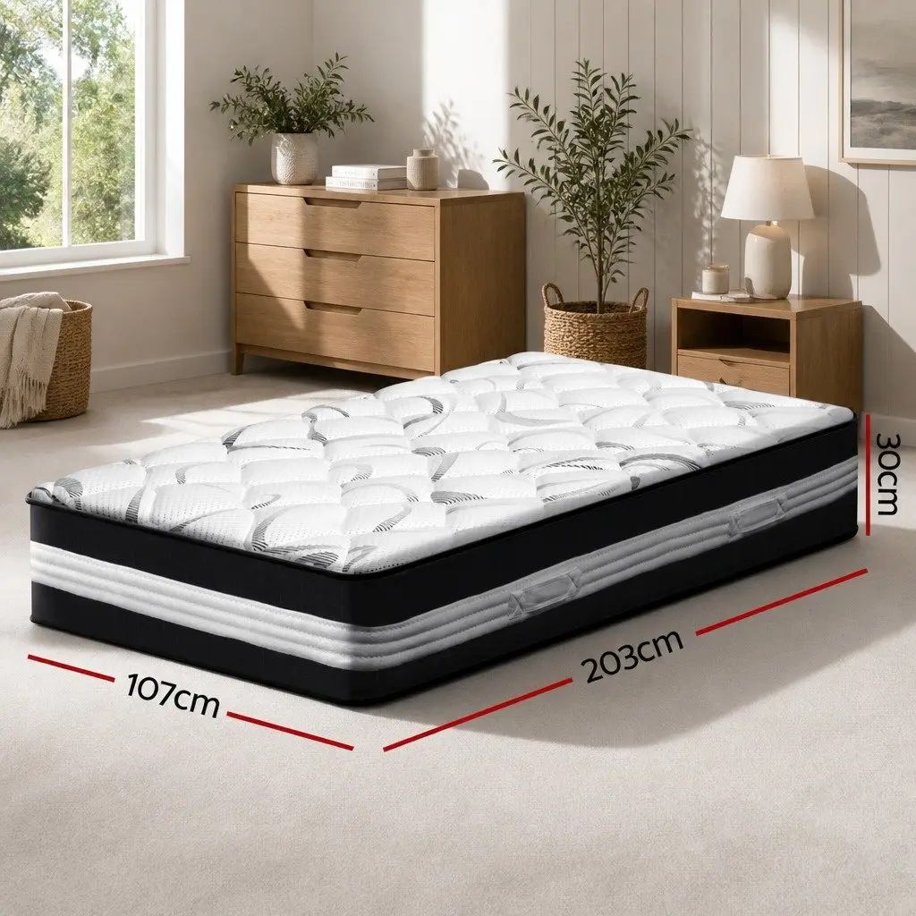 King Single Mattress Medium Firm 30cm Pocket Spring Support Hypoallergenic Breathable