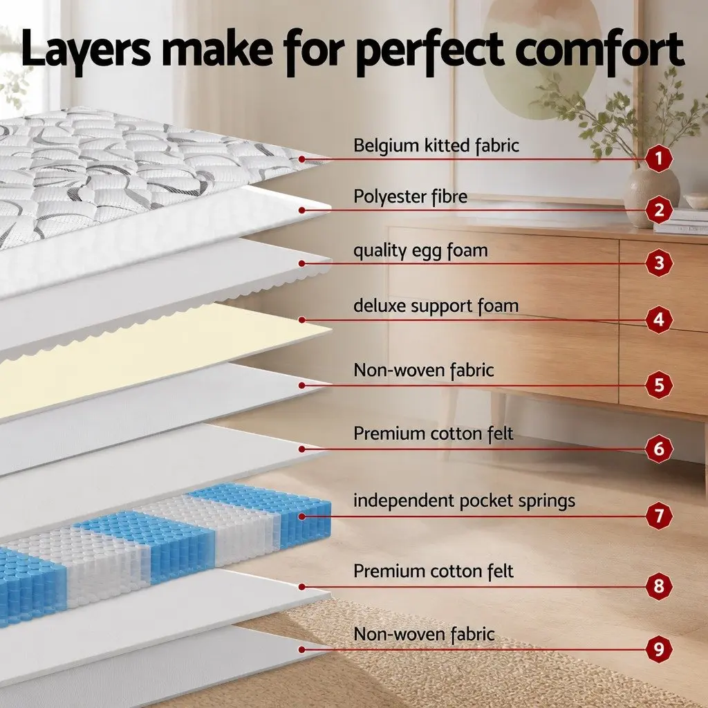 King Single Mattress Medium Firm 30cm Pocket Spring Support Hypoallergenic Breathable