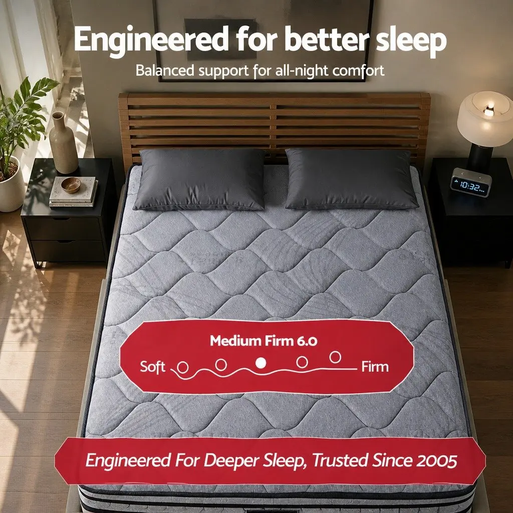 Double Mattress 34cm Hybrid Pocket Spring Euro Top Medium-Firm Support Black