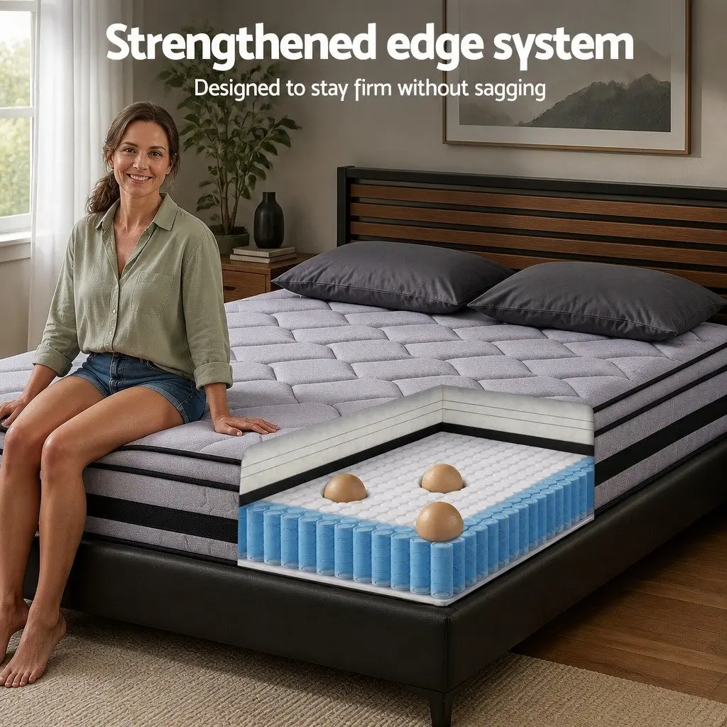 Double Mattress 34cm Hybrid Pocket Spring Euro Top Medium-Firm Support Black