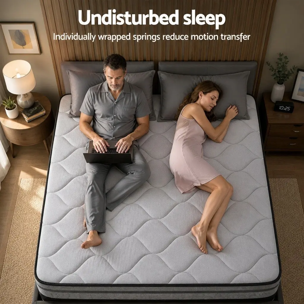 Double Mattress 34cm Hybrid Pocket Spring Euro Top Medium-Firm Support Black