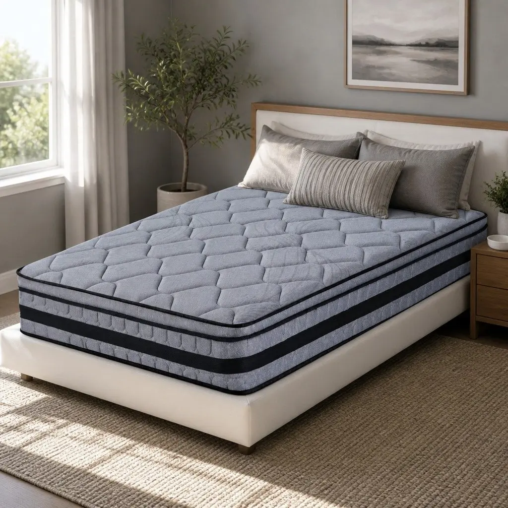 King Single Mattress 34cm Hybrid Pocket Spring Bed Euro Top Medium Firm Support