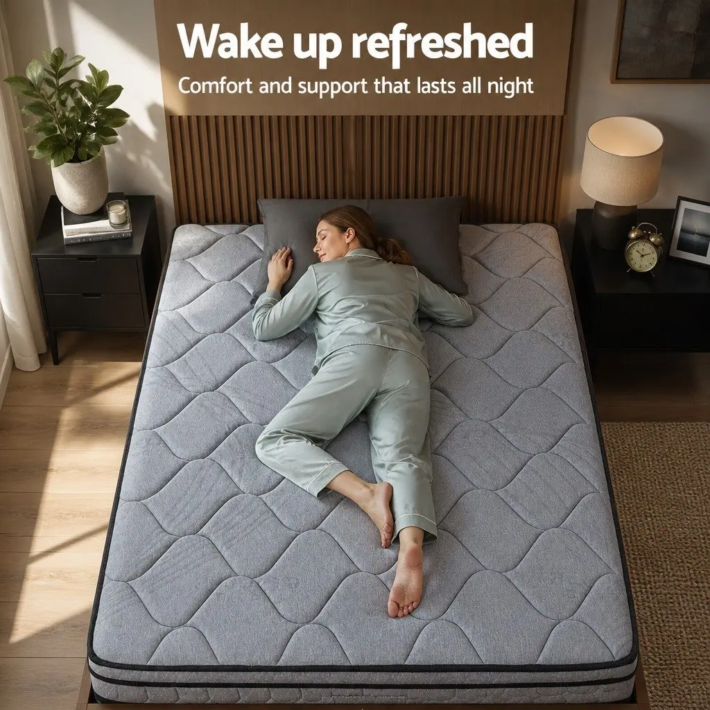 King Single Mattress 34cm Hybrid Pocket Spring Bed Euro Top Medium Firm Support