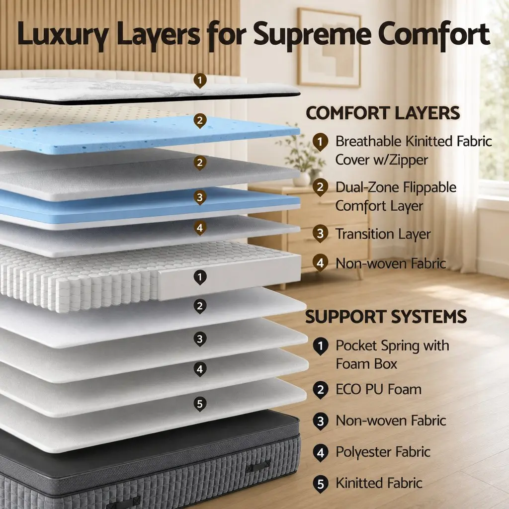 Queen Mattress Dual Zone Flippable Memory Foam 37cm