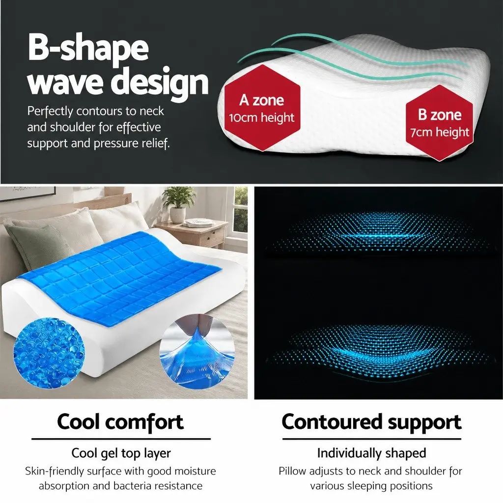 Memory Foam Contour Pillow Twin Pack Cool Gel Top Neck Support White