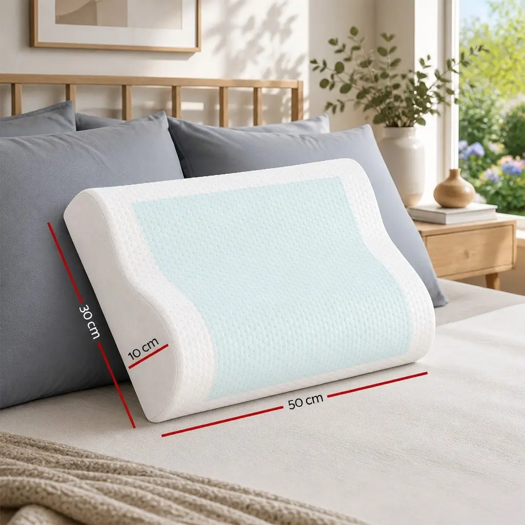 Memory Foam Contour Pillow Twin Pack Cool Gel Top Neck Support White