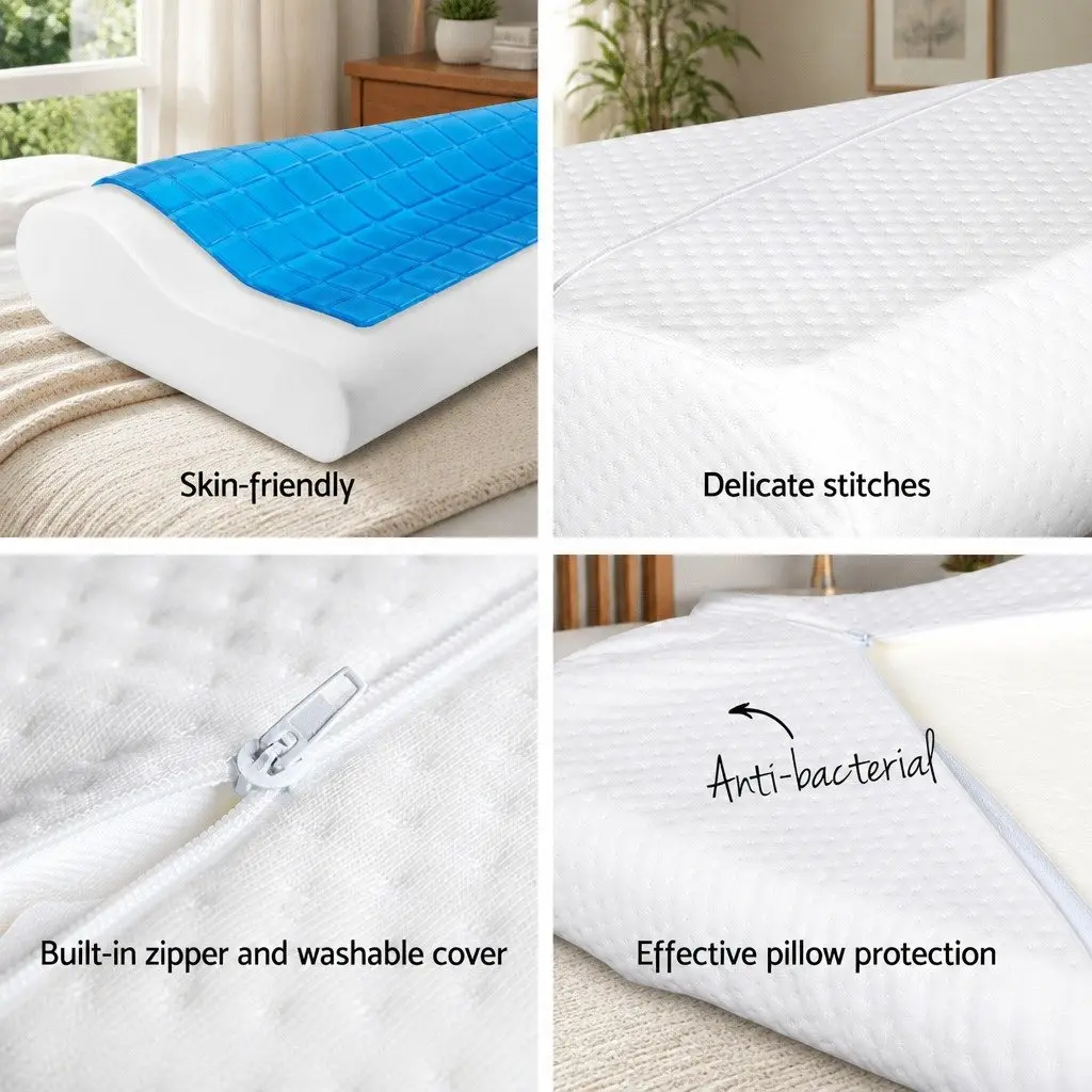 Memory Foam Contour Pillow Twin Pack Cool Gel Top Neck Support White