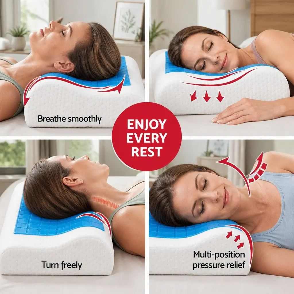Memory Foam Contour Pillow Twin Pack Cool Gel Top Neck Support White