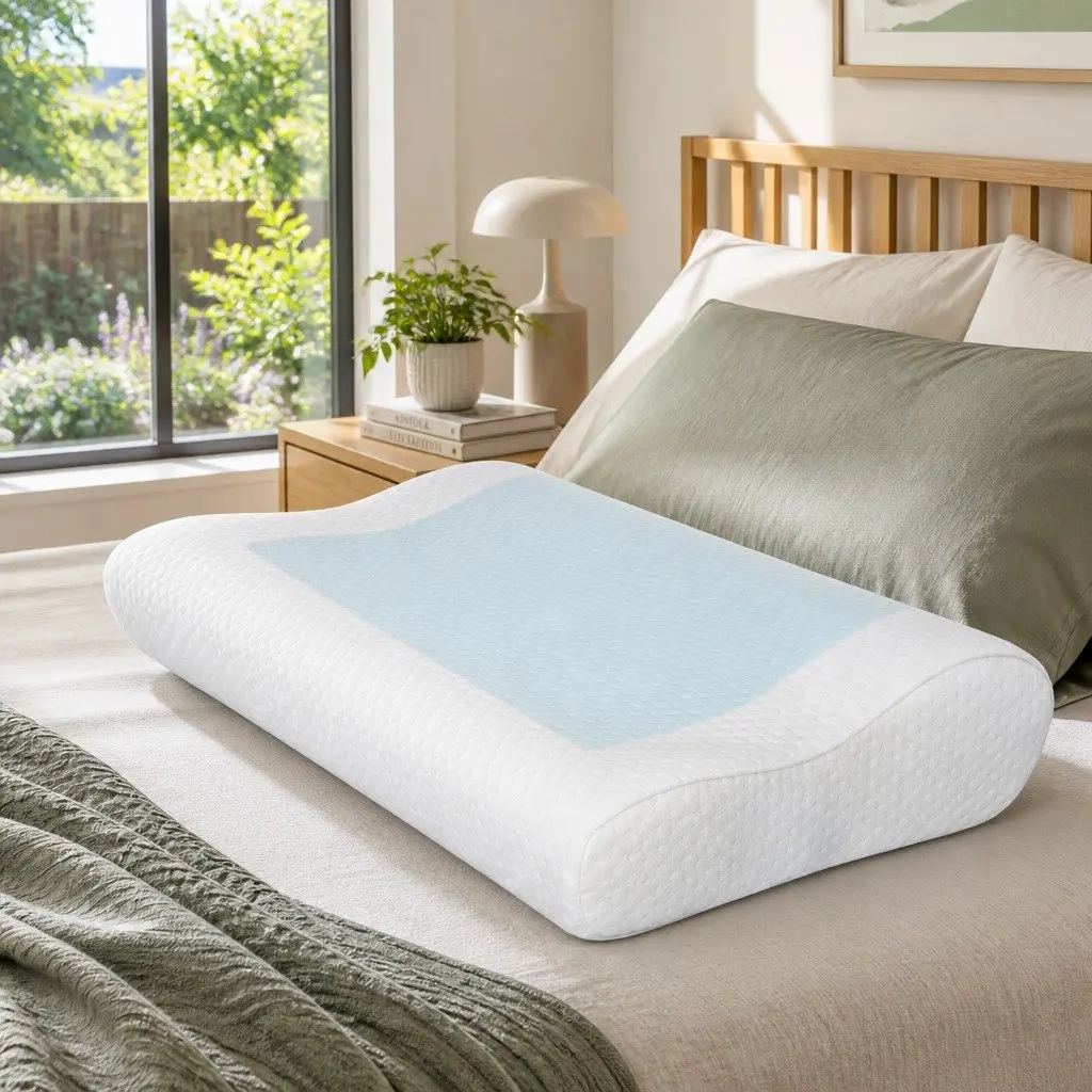 Memory Foam Contour Pillow Twin Pack Cool Gel Top Neck Support White