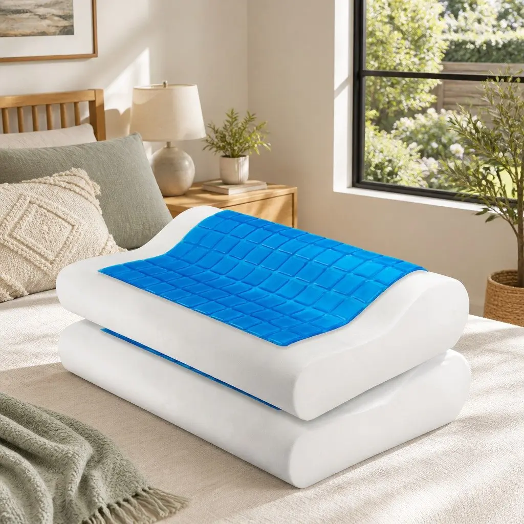 Memory Foam Contour Pillow Twin Pack Cool Gel Top Neck Support White