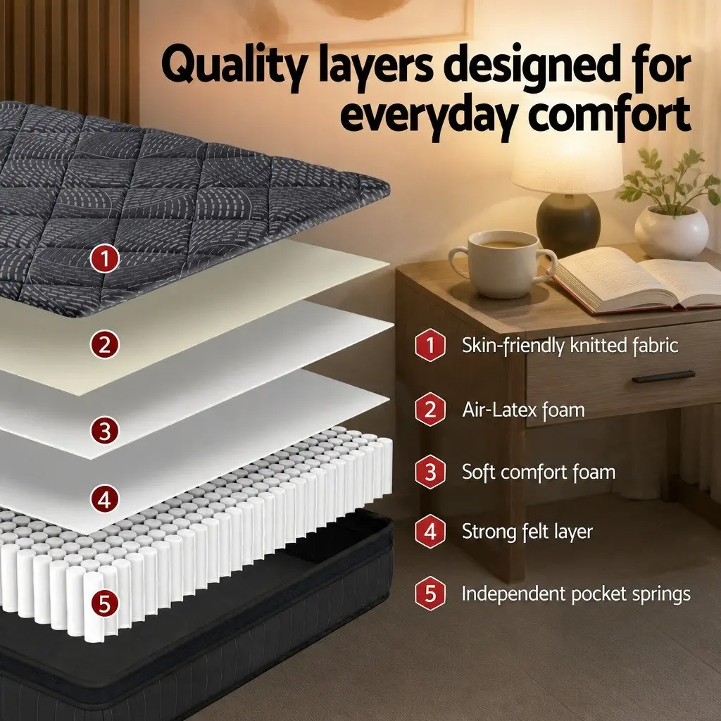 Double Mattress 25cm Pocket Spring Latex Euro Top Medium Firm Support Bed