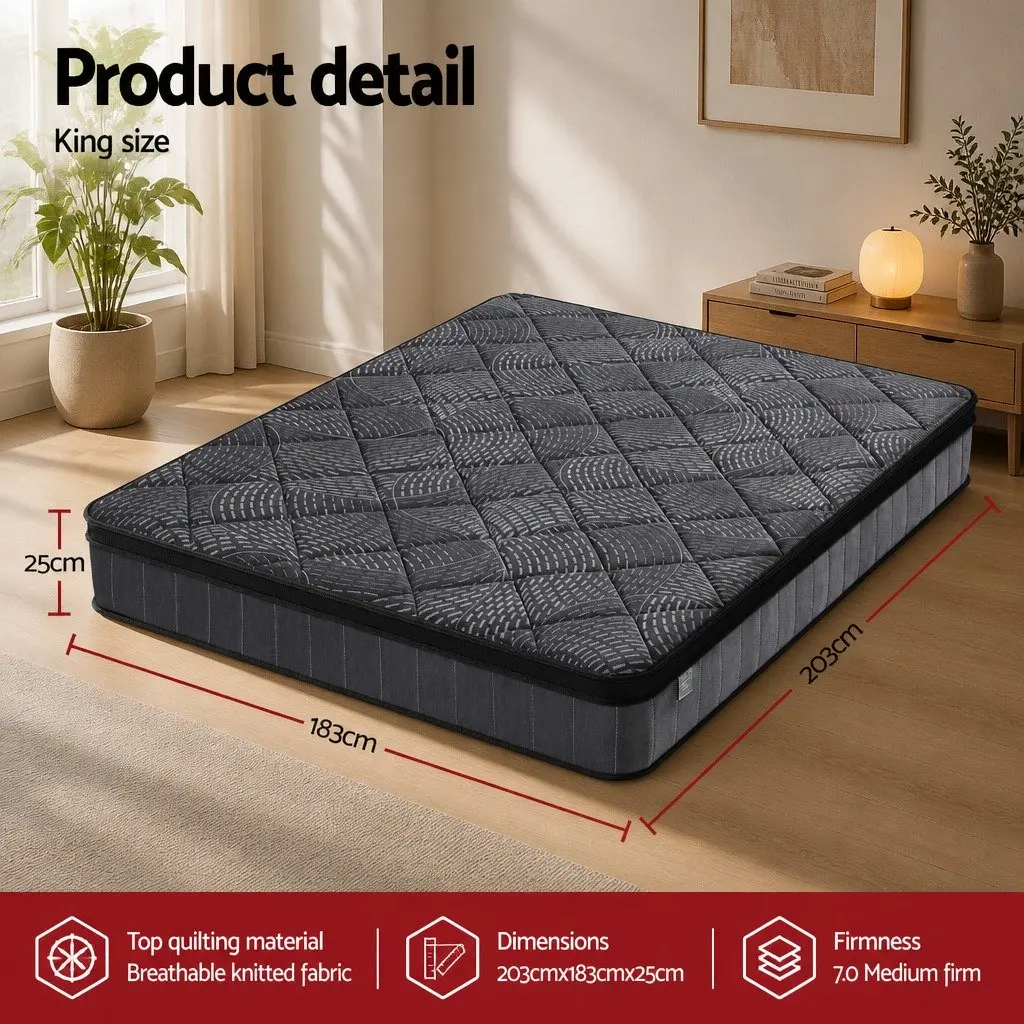 King Size Mattress for Bedroom 25cm Pocket Spring Latex Euro Top Medium Firm Support