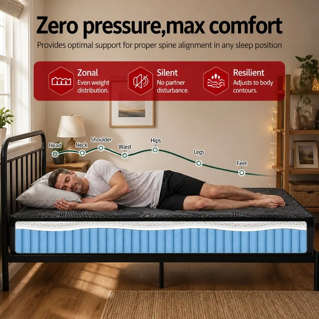 King Size Mattress for Bedroom 25cm Pocket Spring Latex Euro Top Medium Firm Support