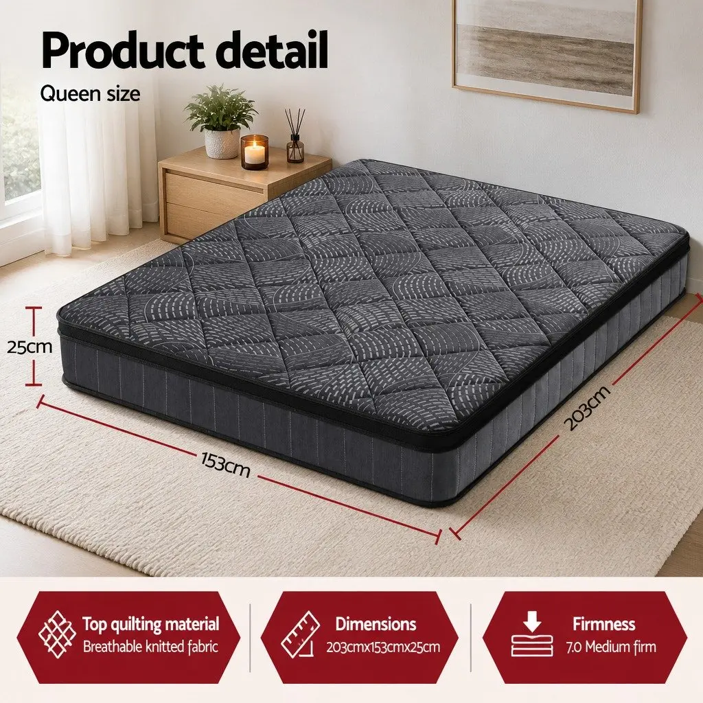 Queen Mattress for Bedroom 25cm Pocket Spring Latex Euro Top Medium Firm Support