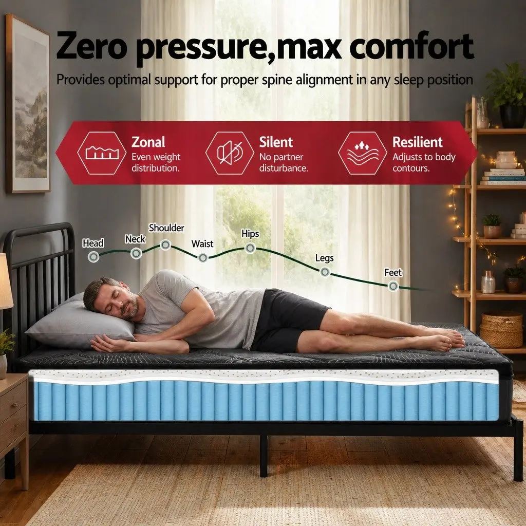Queen Mattress for Bedroom 25cm Pocket Spring Latex Euro Top Medium Firm Support