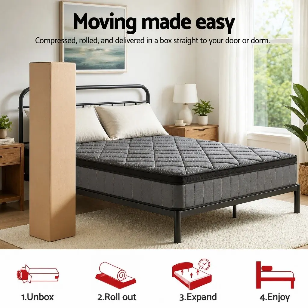 Queen Mattress for Bedroom 25cm Pocket Spring Latex Euro Top Medium Firm Support