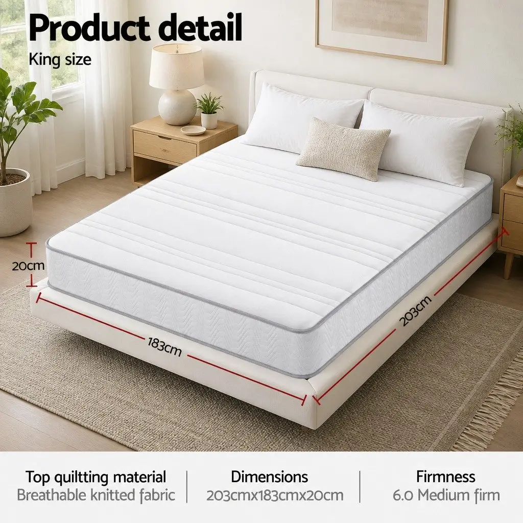 King Size Mattress 20cm Tight Top Medium Firm Pocket Spring Egg Crate Foam