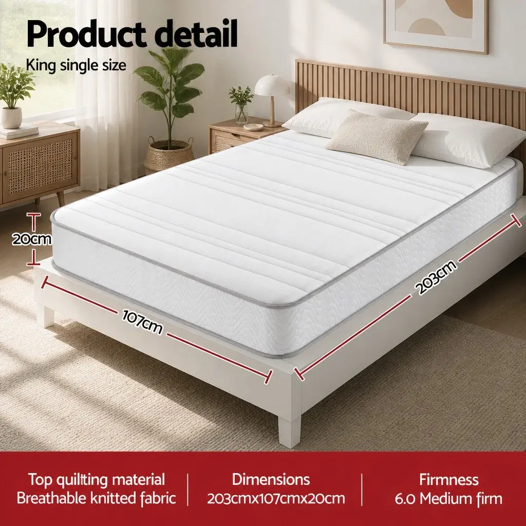 King Single Mattress 20cm Egg-Crate Foam Pocket Spring Tight Top Medium-Firm