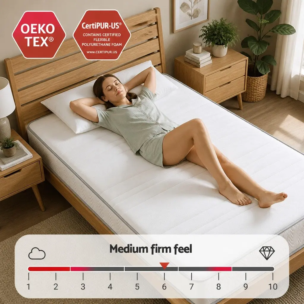 Single Mattress Medium Firm 20cm Egg-Crate Foam Pocket Spring White 90cm x 190cm