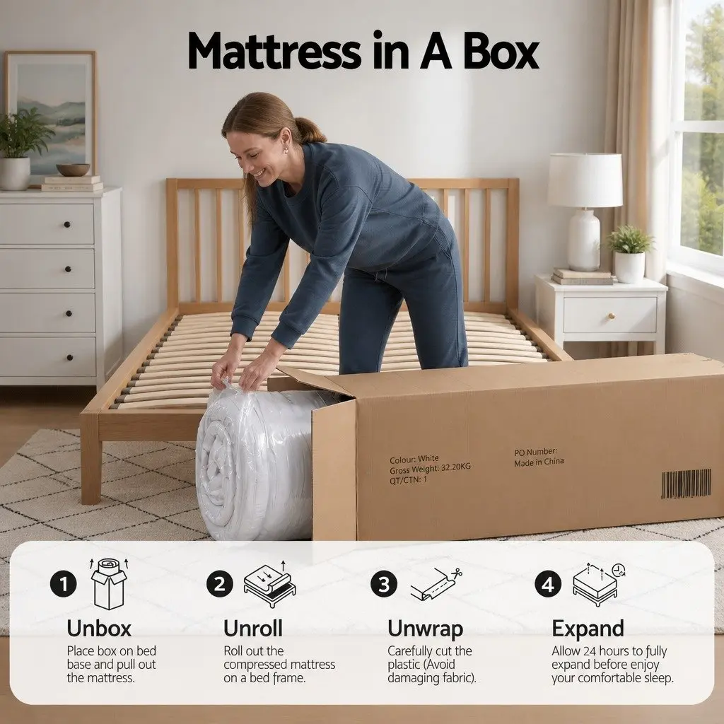 King Size Mattress for Bedroom 183cm x 203cm 23cm Pocket Spring Reversible Foam Dual Firmness Medium Firm