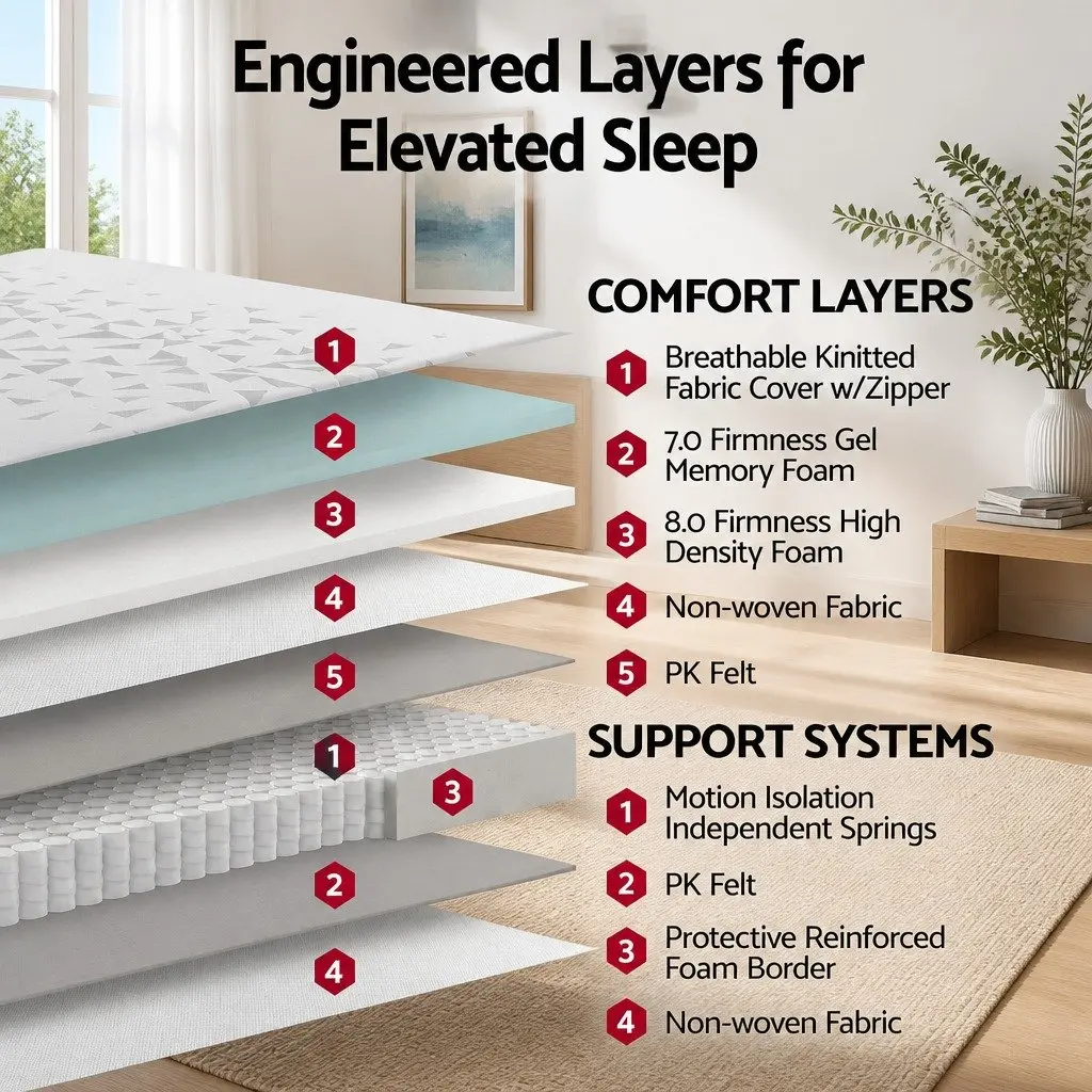 Single Mattress for Bedroom 23cm Pocket Spring Reversible Foam Medium Firm Firm Support