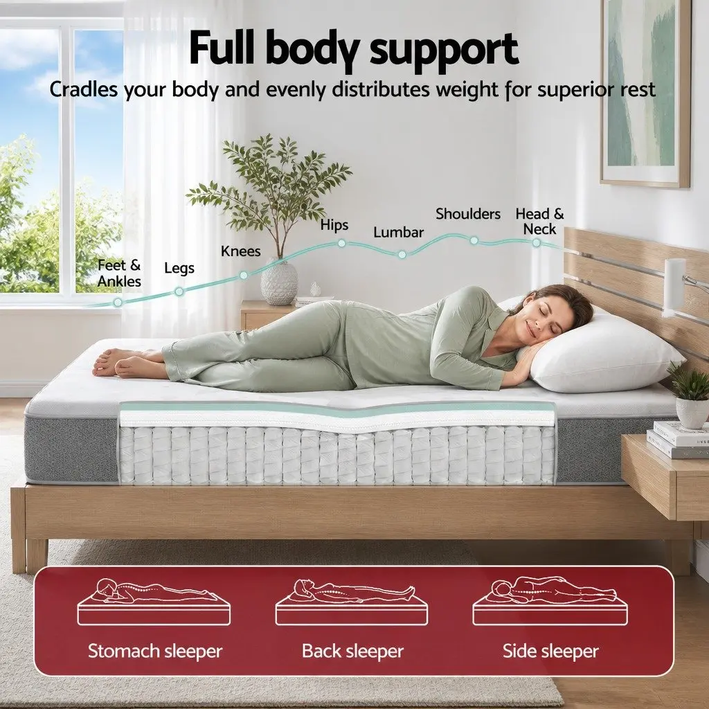 Single Mattress for Bedroom 23cm Pocket Spring Reversible Foam Medium Firm Firm Support