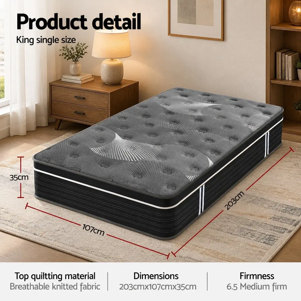 King Single Mattress 35cm Euro Top Graphene Memory Foam Medium Firm Pocket