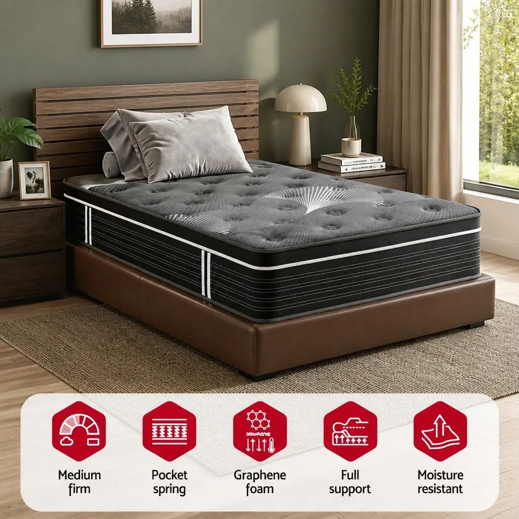 King Single Mattress 35cm Euro Top Graphene Memory Foam Medium Firm Pocket