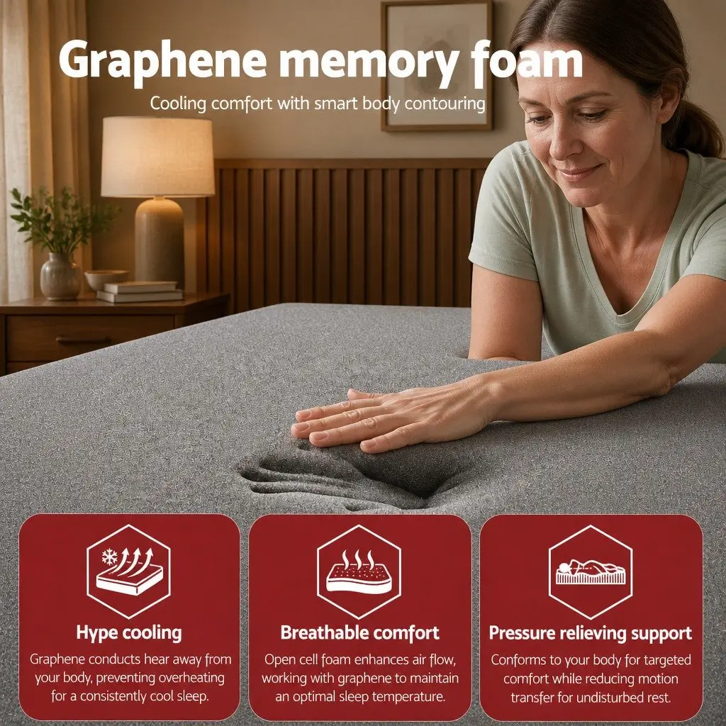 King Single Mattress 35cm Euro Top Graphene Memory Foam Medium Firm Pocket
