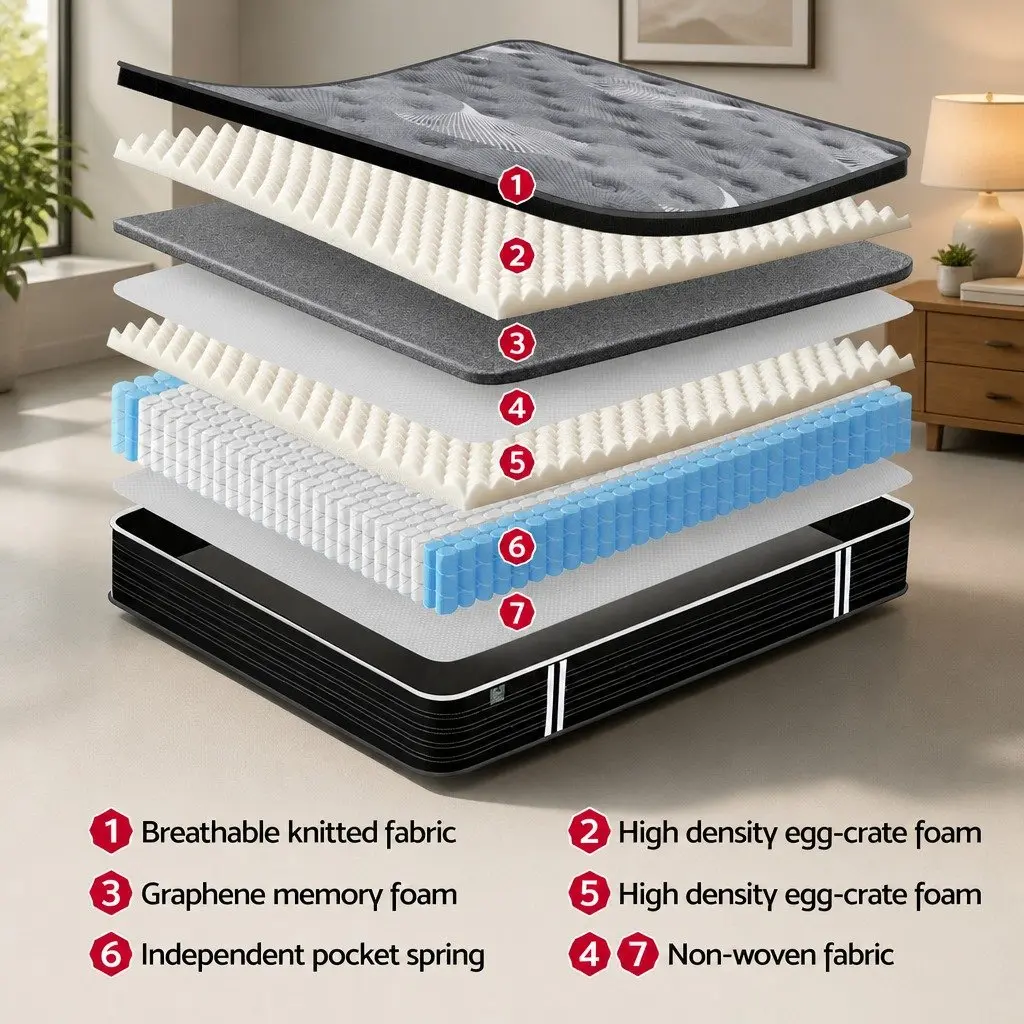King Single Mattress 35cm Euro Top Graphene Memory Foam Medium Firm Pocket