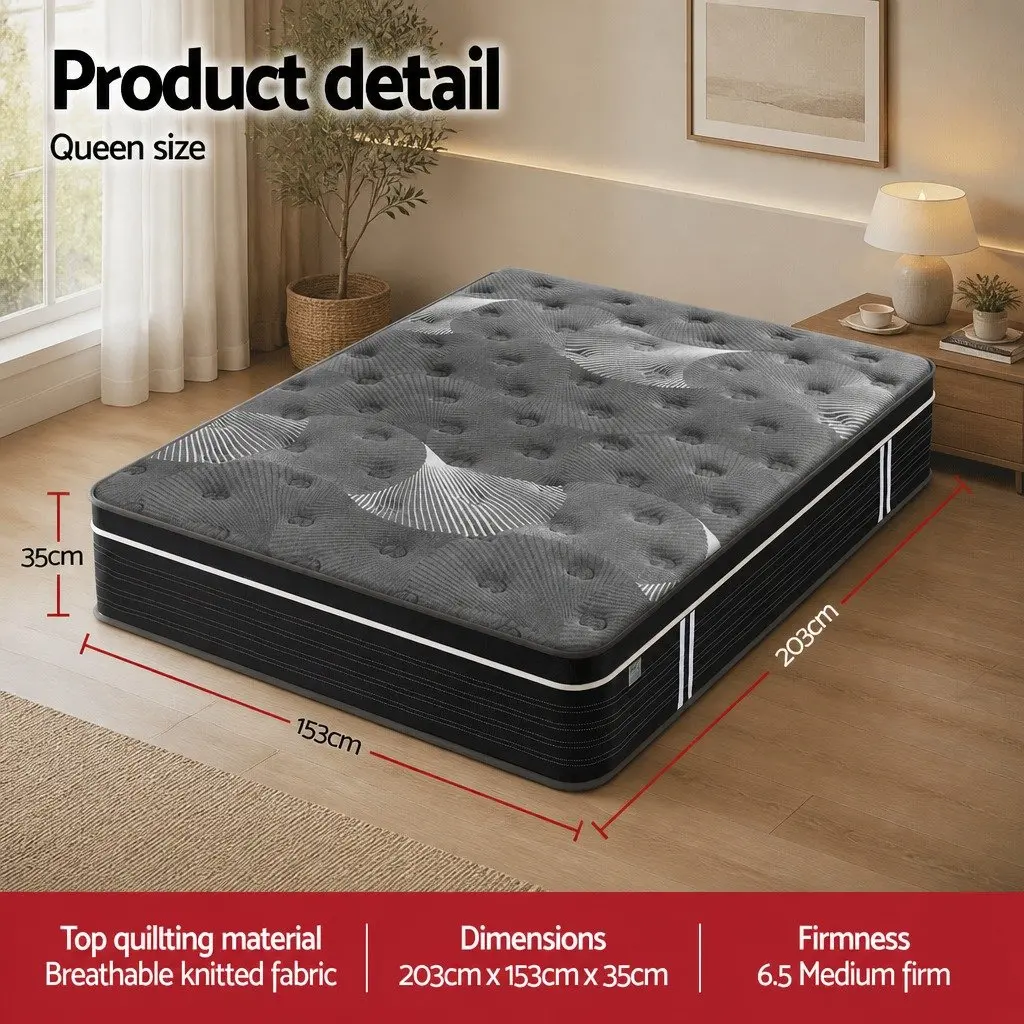 Queen Mattress 35cm Euro Top Medium Firm Pocket Spring Cooling Memory Foam Bed