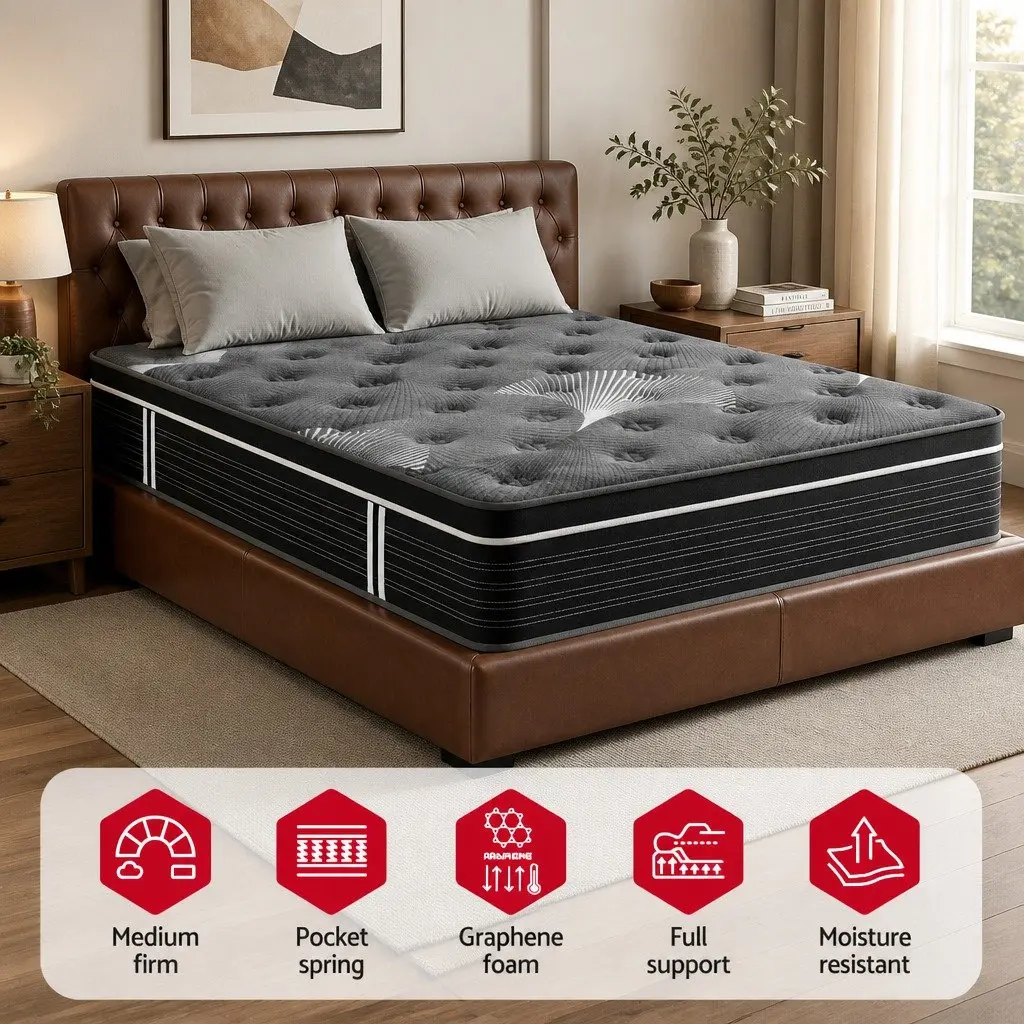 Queen Mattress 35cm Euro Top Medium Firm Pocket Spring Cooling Memory Foam Bed