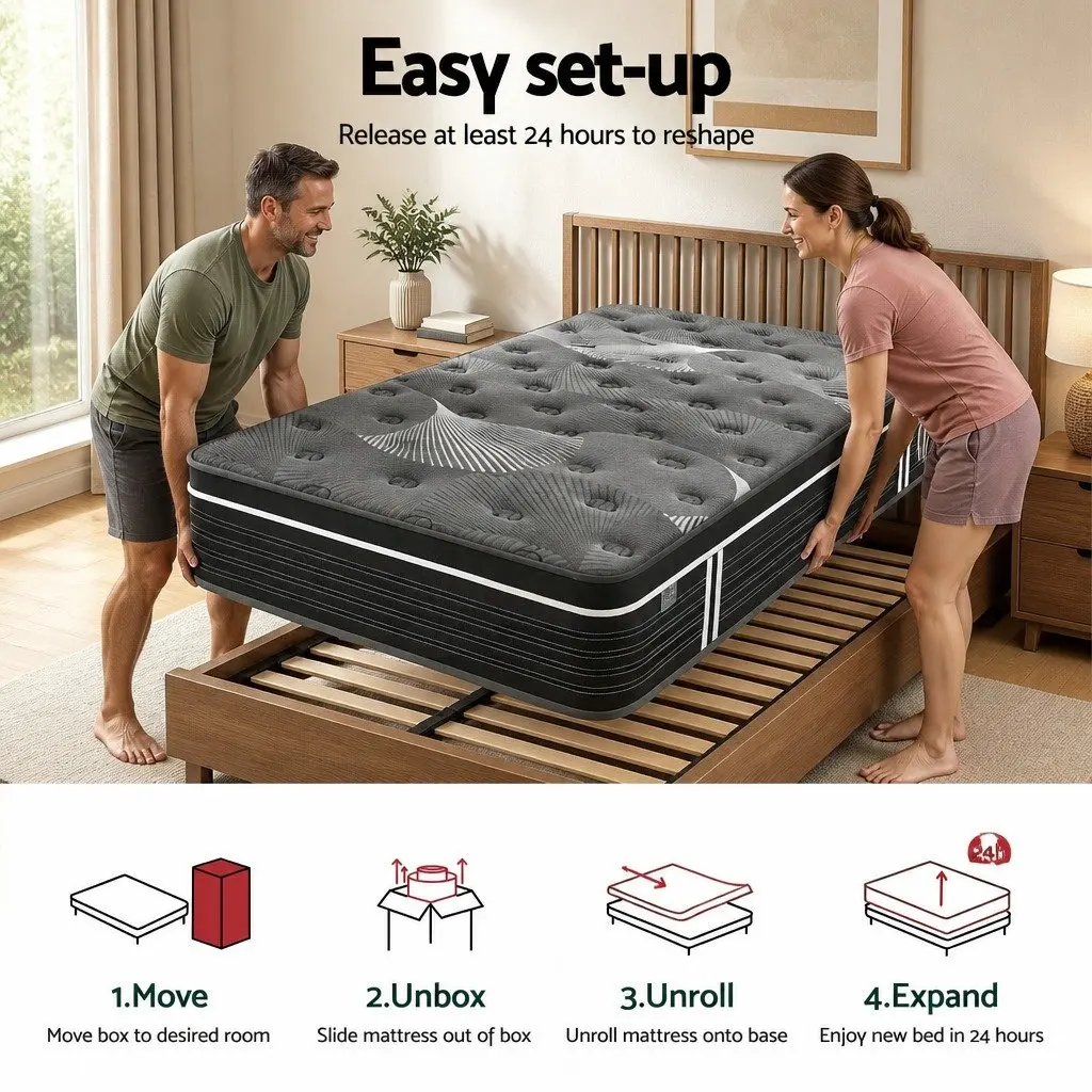Single Mattress Euro Top 35cm Medium Firm Graphene Memory Foam Pocket Spring
