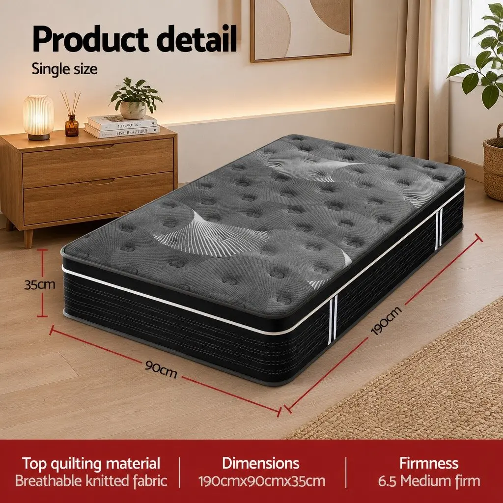 Single Mattress Euro Top 35cm Medium Firm Graphene Memory Foam Pocket Spring