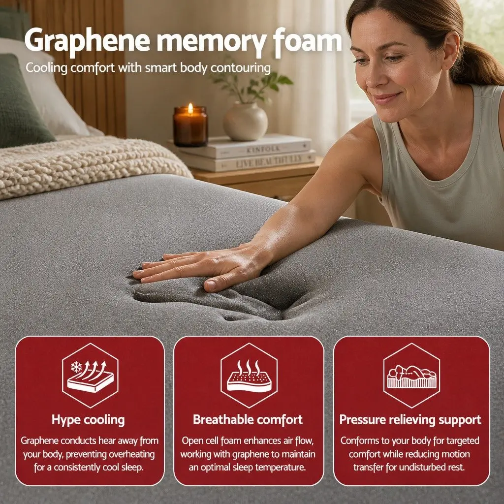 Single Mattress Euro Top 35cm Medium Firm Graphene Memory Foam Pocket Spring