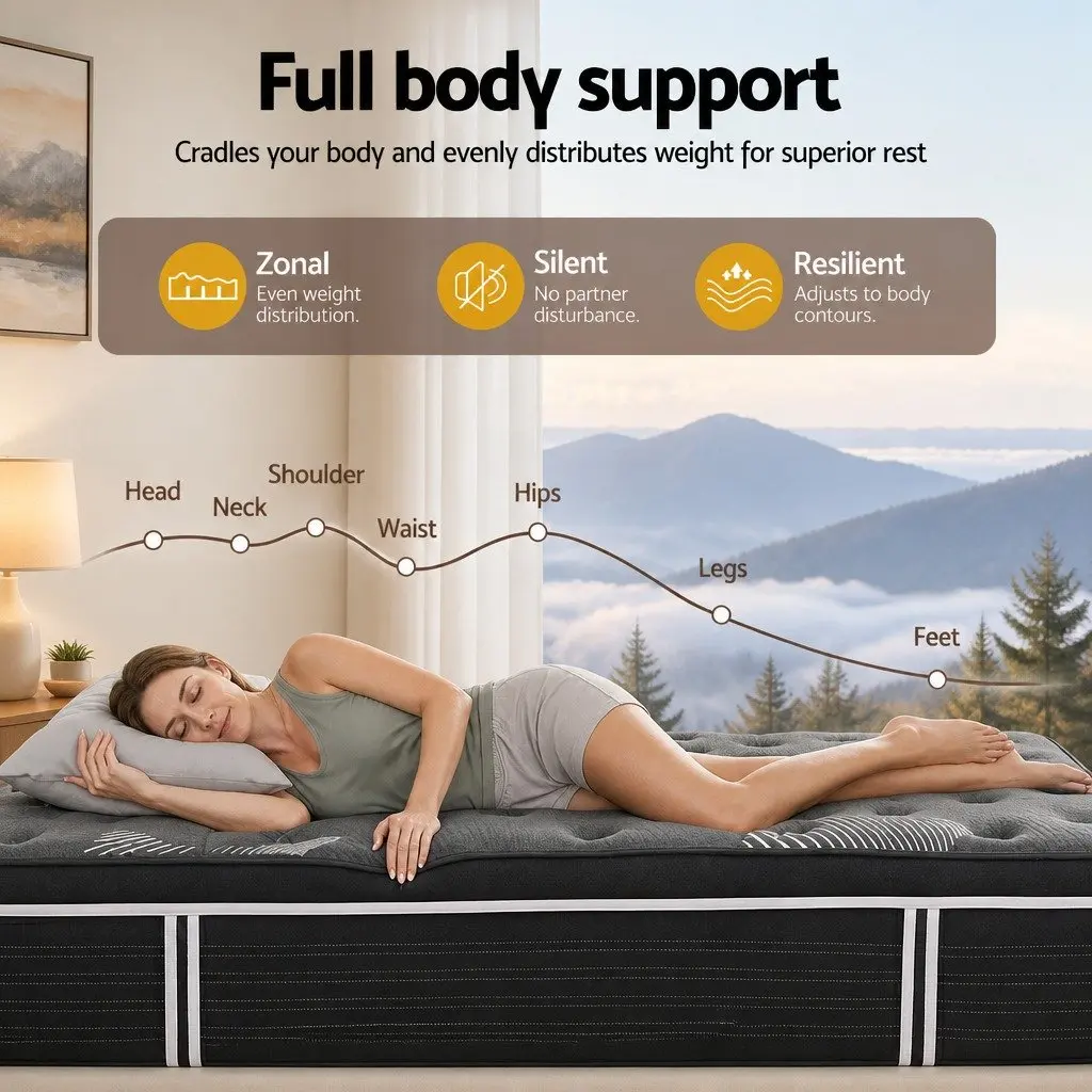 Single Mattress Euro Top 35cm Medium Firm Graphene Memory Foam Pocket Spring