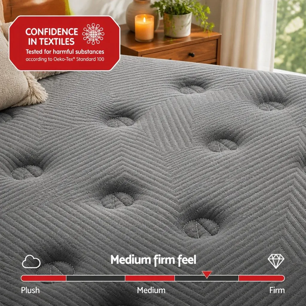 Single Mattress Euro Top 35cm Medium Firm Graphene Memory Foam Pocket Spring