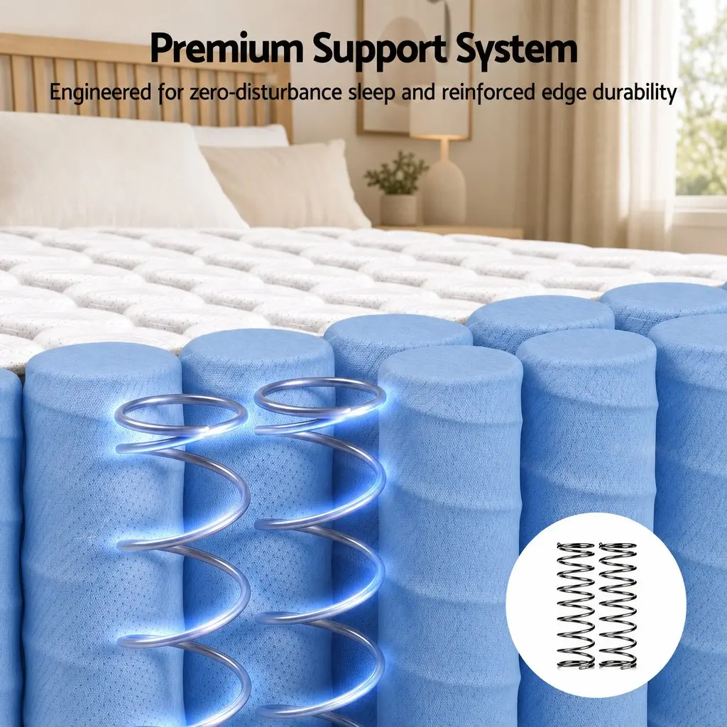 Double Mattress 26cm Firm Pocket Spring Dual Edge Support Grey Breathable