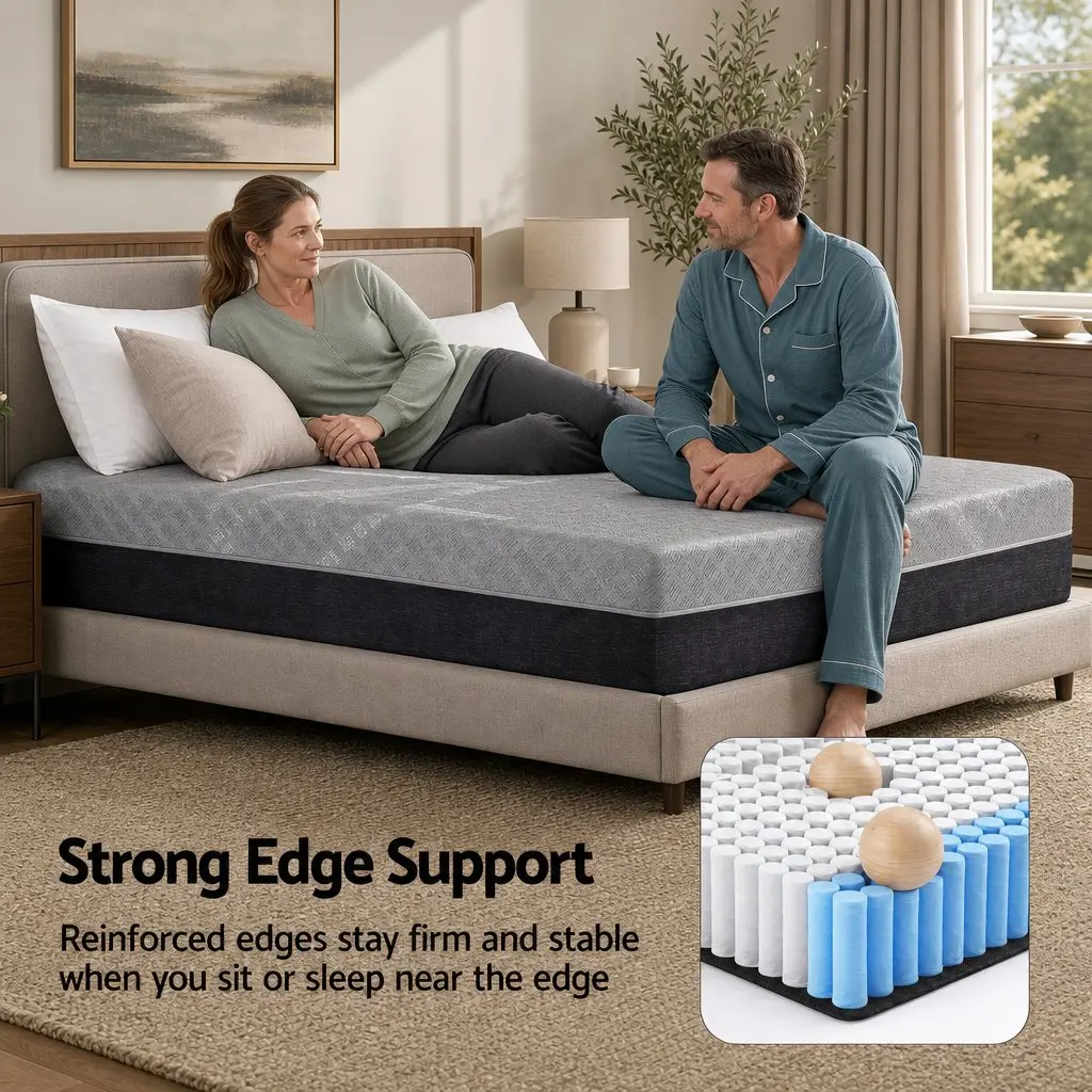 Double Mattress 26cm Firm Pocket Spring Dual Edge Support Grey Breathable