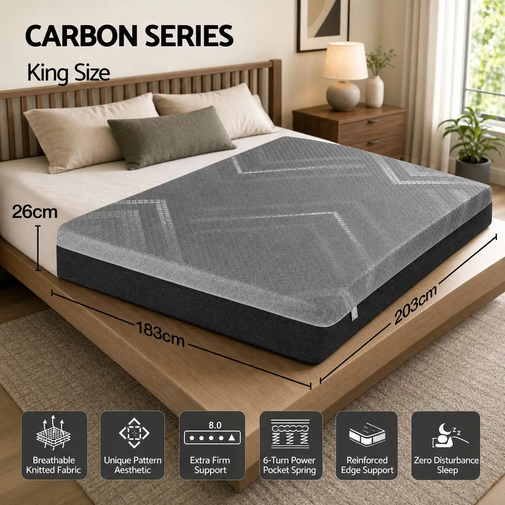 King Size Mattress for Master Bedroom 26cm Firm Pocket Spring Dark Grey
