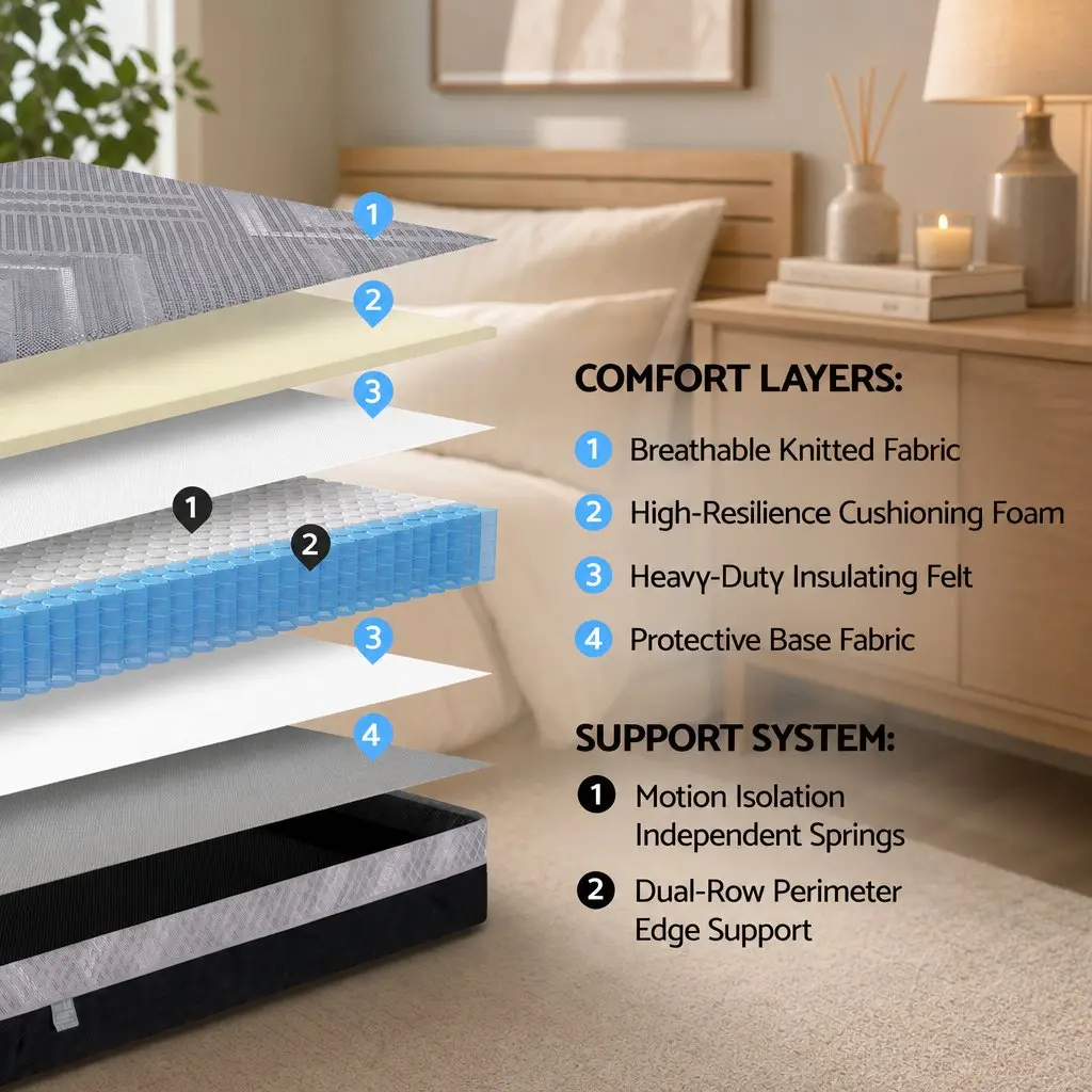 King Size Mattress for Master Bedroom 26cm Firm Pocket Spring Dark Grey