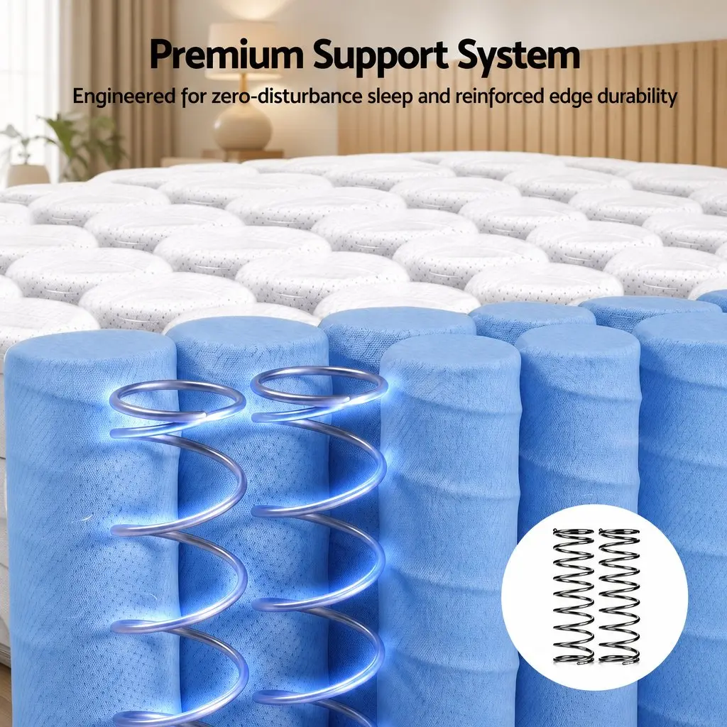 Queen Mattress 26cm Firm Pocket Spring Dual Edge Support Dark Grey Breathable