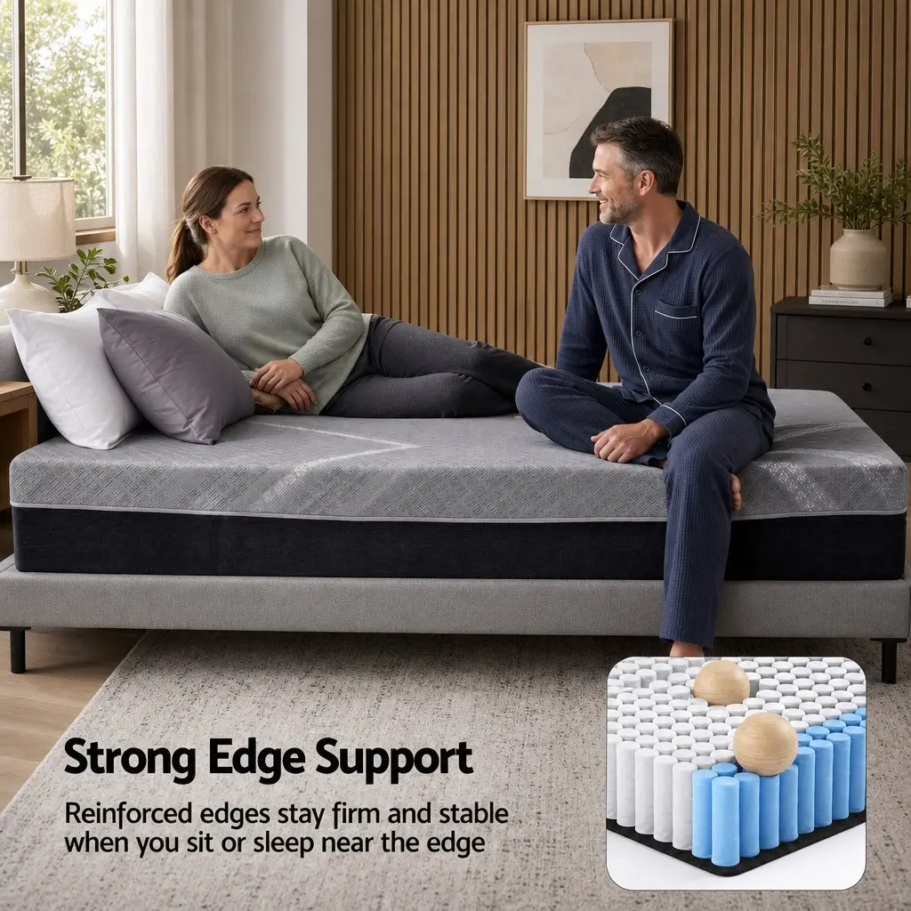 Queen Mattress 26cm Firm Pocket Spring Dual Edge Support Dark Grey Breathable