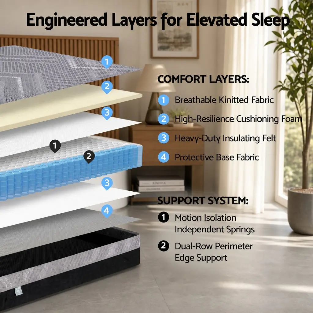 Single Mattress 26cm Firm Pocket Spring Dual Edge Support Dark Grey Bed