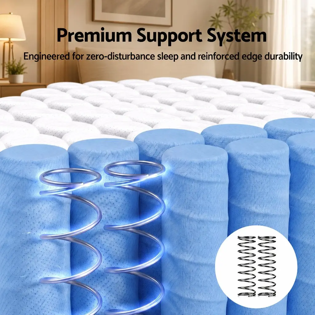 Single Mattress 26cm Firm Pocket Spring Dual Edge Support Dark Grey Bed