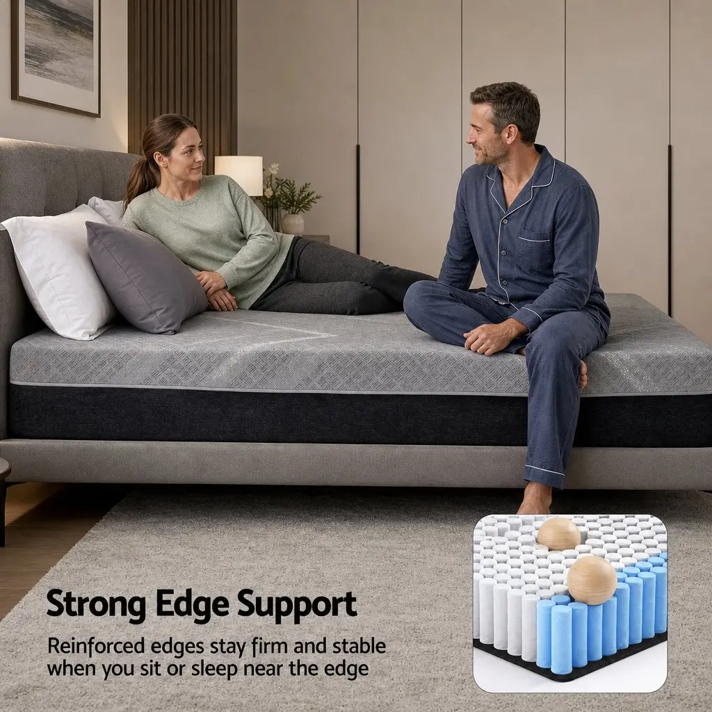 Single Mattress 26cm Firm Pocket Spring Dual Edge Support Dark Grey Bed