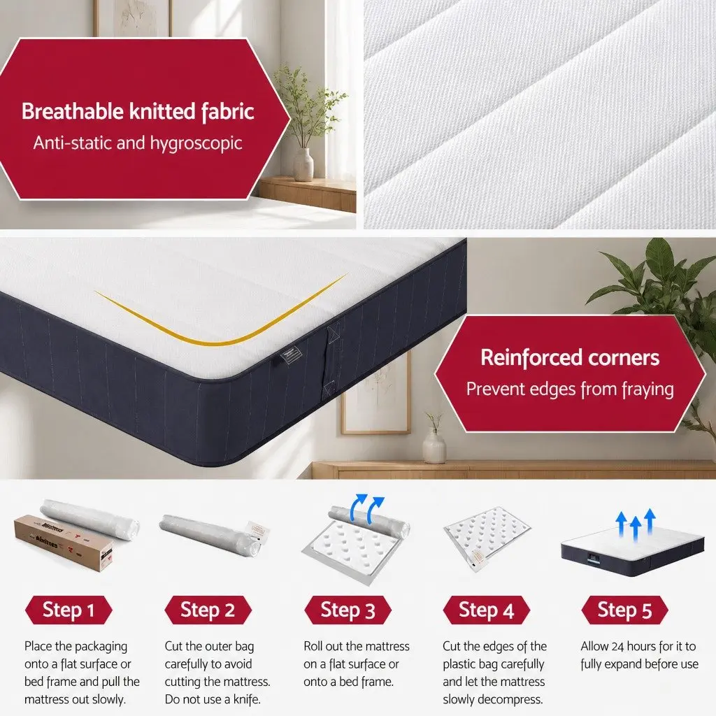 Double Mattress 20cm Firm Support Pocket Spring Tight Top Grey White