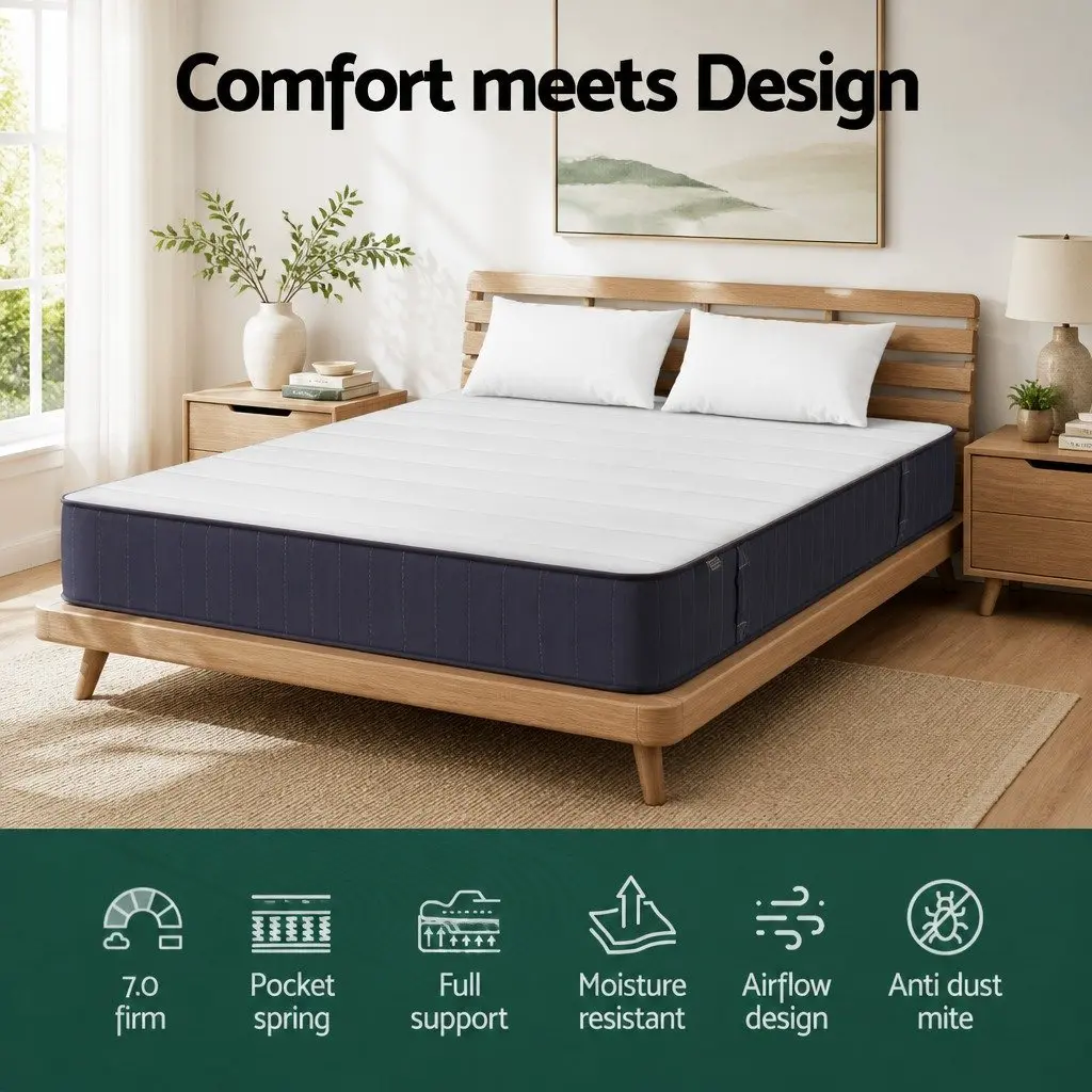 King Size Mattress 20cm Pocket Spring Firm Support Breathable Knitted Fabric
